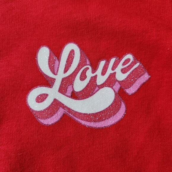 Old Navy Sweatshirt Girls Size Large 10-12 Red 'LOVE' Boxy Fit - Picture 2 of 7